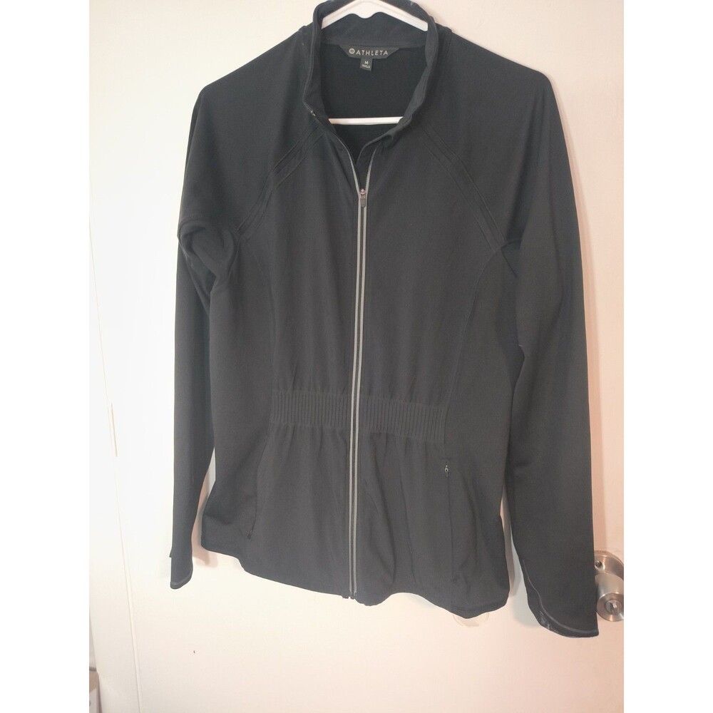ATHLETA black full zip Long sleeve thumb holes fitted Waist jacket size Med